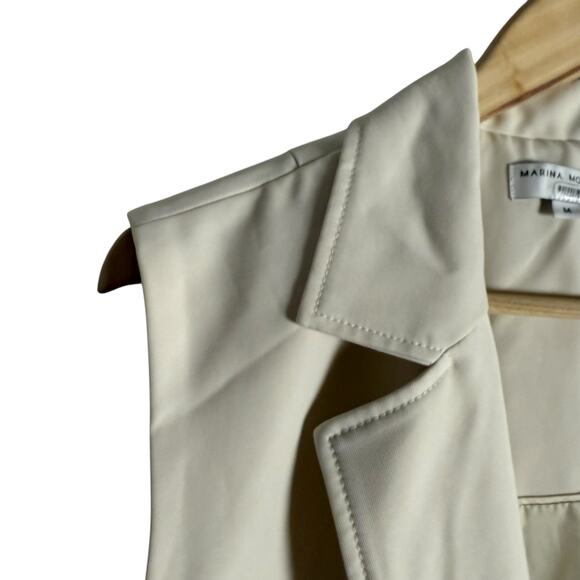 Marina Moscone Cream Long Belted Wrap Vest Trench Coat Size Medium - Picture 8 of 16